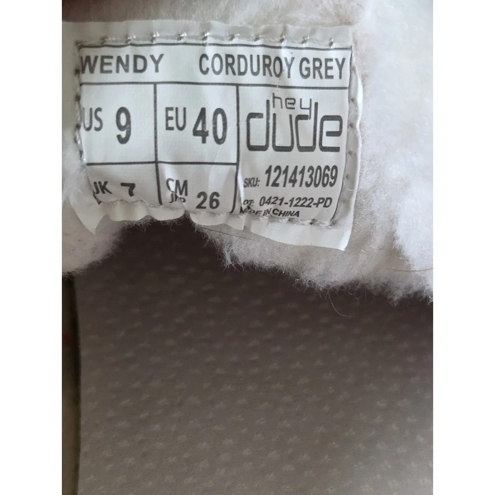 Hey Dude Wendy Corduroy Shoes Women's 9 Casual Comfort Gray